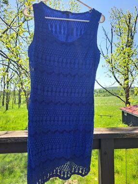 Tiana B. Royal Blue Crochet Lace Sleeveless Dress